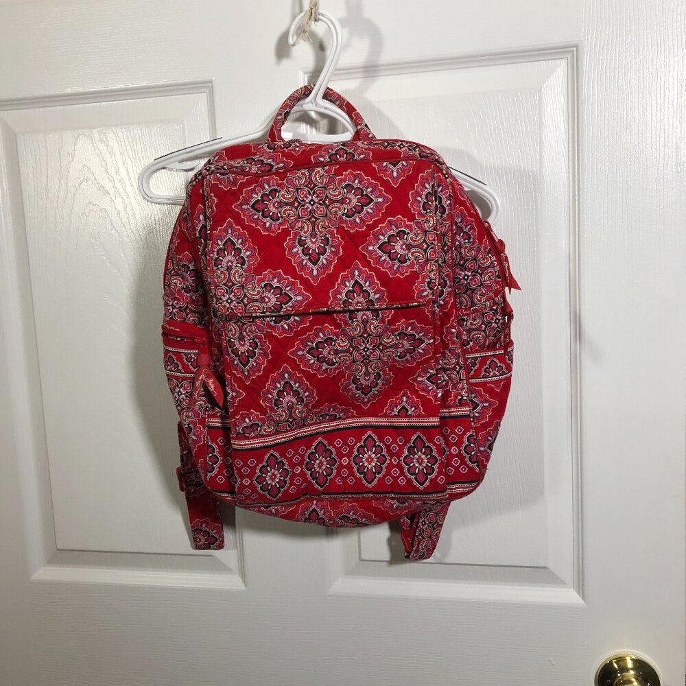 Vera Bradley Backpack Red Paisley Print Quilted Fabric